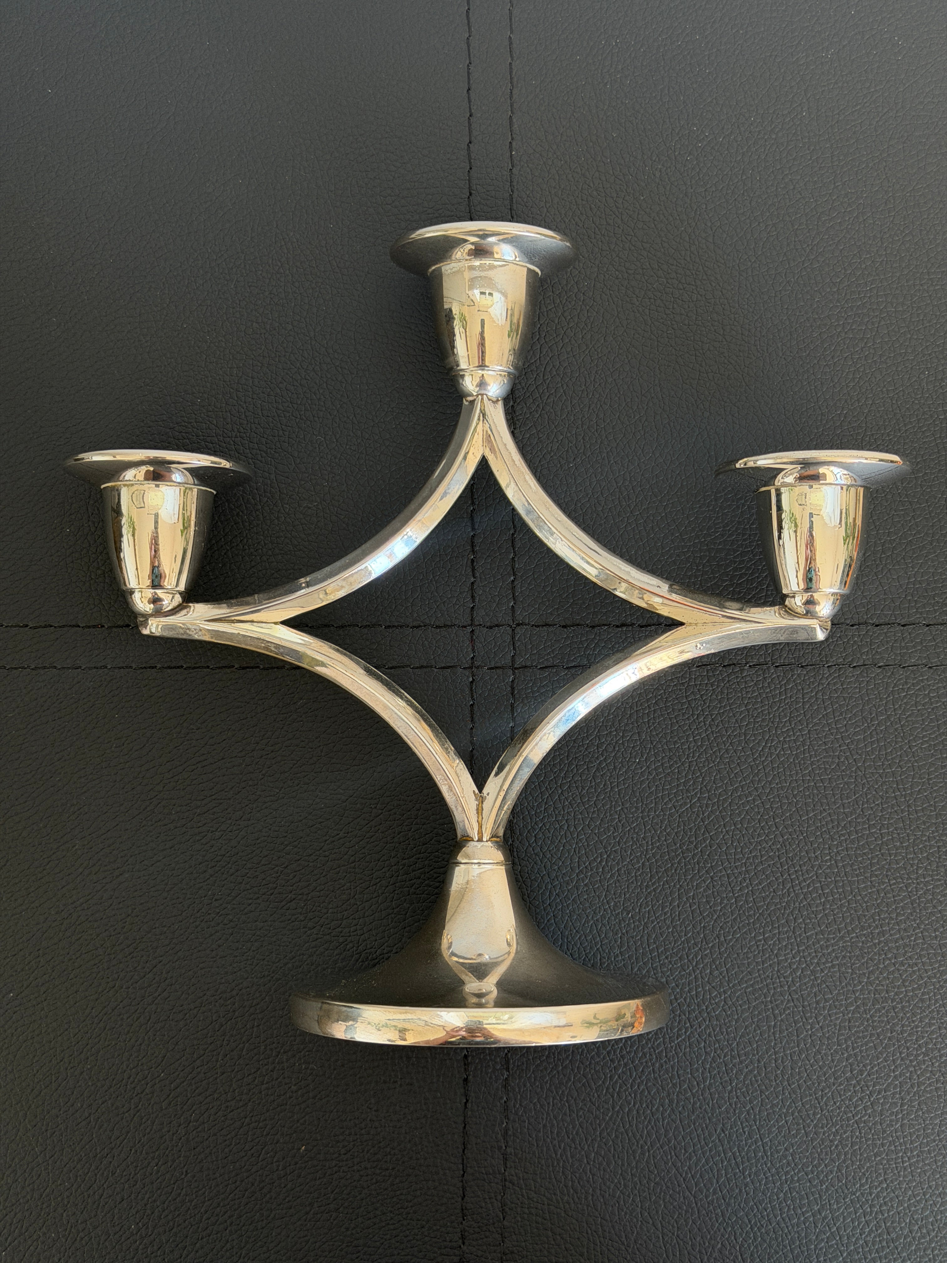 Vintage Art Deco Tri Silver Candlestick Holder