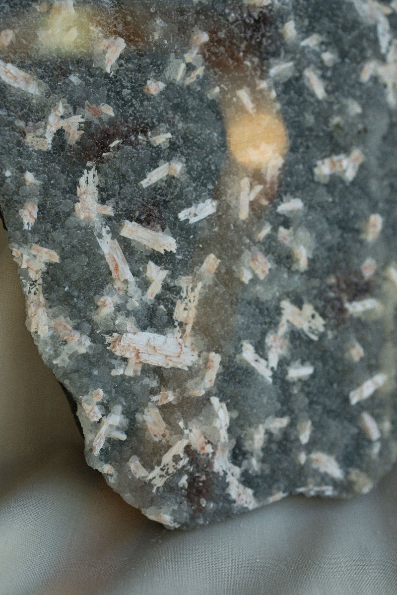 Blue Chalcedony Slab with Stilbite, Zeolites, E ZeolitesIndia - Haus of Moss + Moon