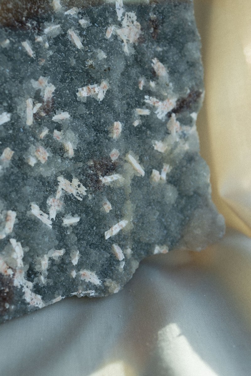 Blue Chalcedony Slab with Stilbite, Zeolites, E ZeolitesIndia - Haus of Moss + Moon