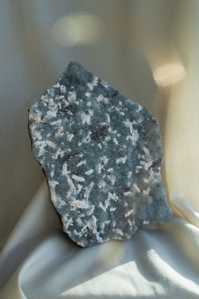 Blue Chalcedony Slab with Stilbite, Zeolites, E ZeolitesIndia - Haus of Moss + Moon