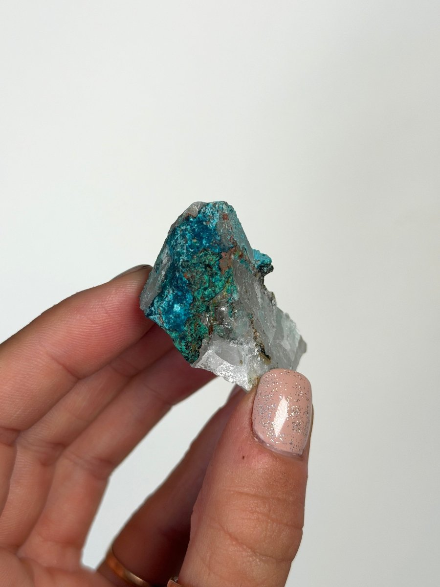 Chrysocolla on Quartz, Peru, A Chrysocolla Peru- Haus of Moss and Moon