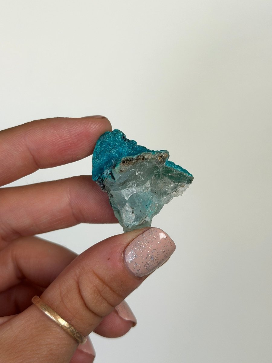 Chrysocolla on Quartz, Peru, D ChrysocollaPeru- Haus of Moss and Moon