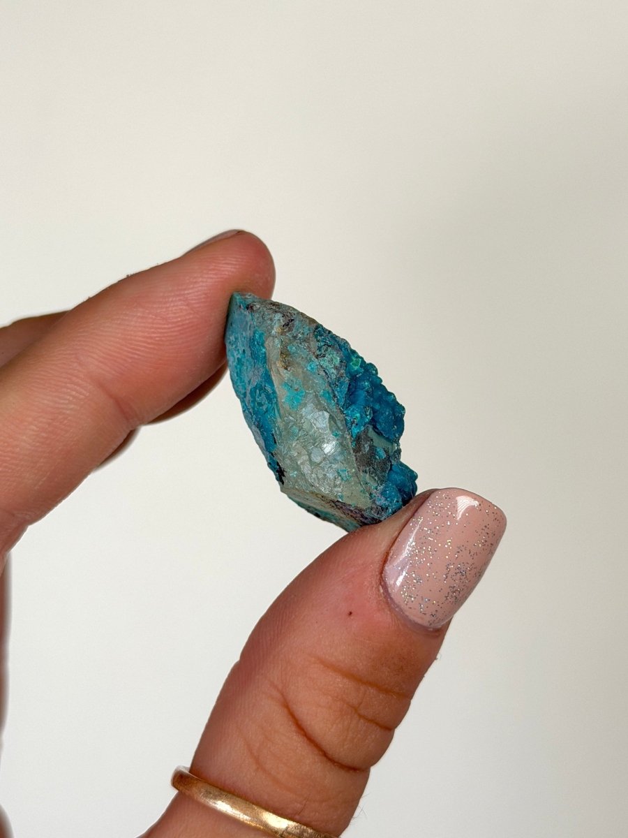 Chrysocolla on Quartz, Peru, F ChrysocollaPeru- Haus of Moss and Moon