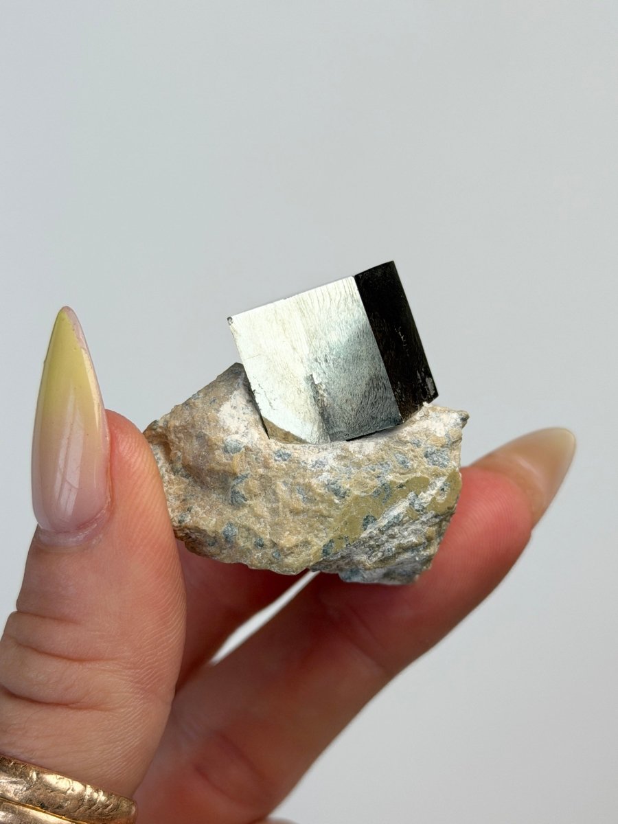 Cubic Pyrite on Matrix, Navajún, Spain Pyrite Spain - Haus of Moss + Moon