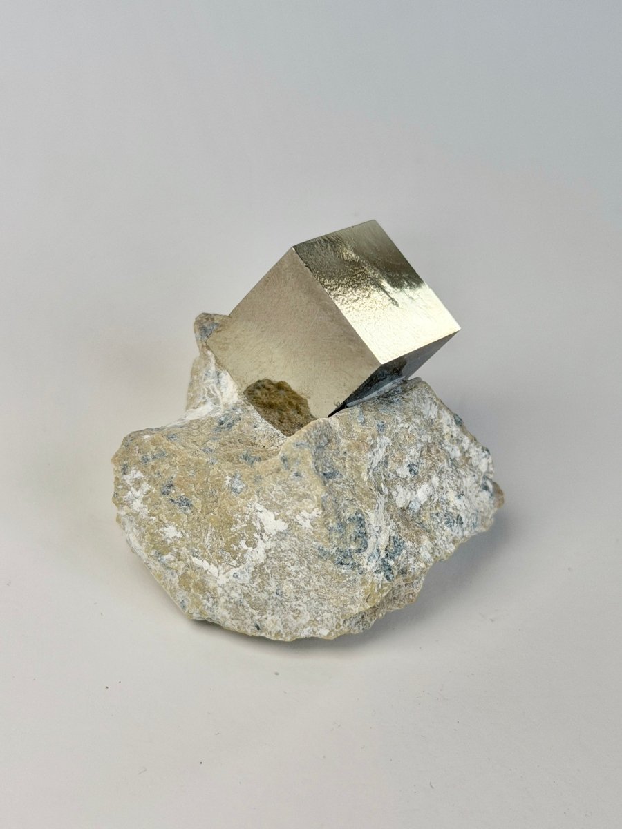 Cubic Pyrite on Matrix, Navajún, Spain Pyrite Spain - Haus of Moss + Moon