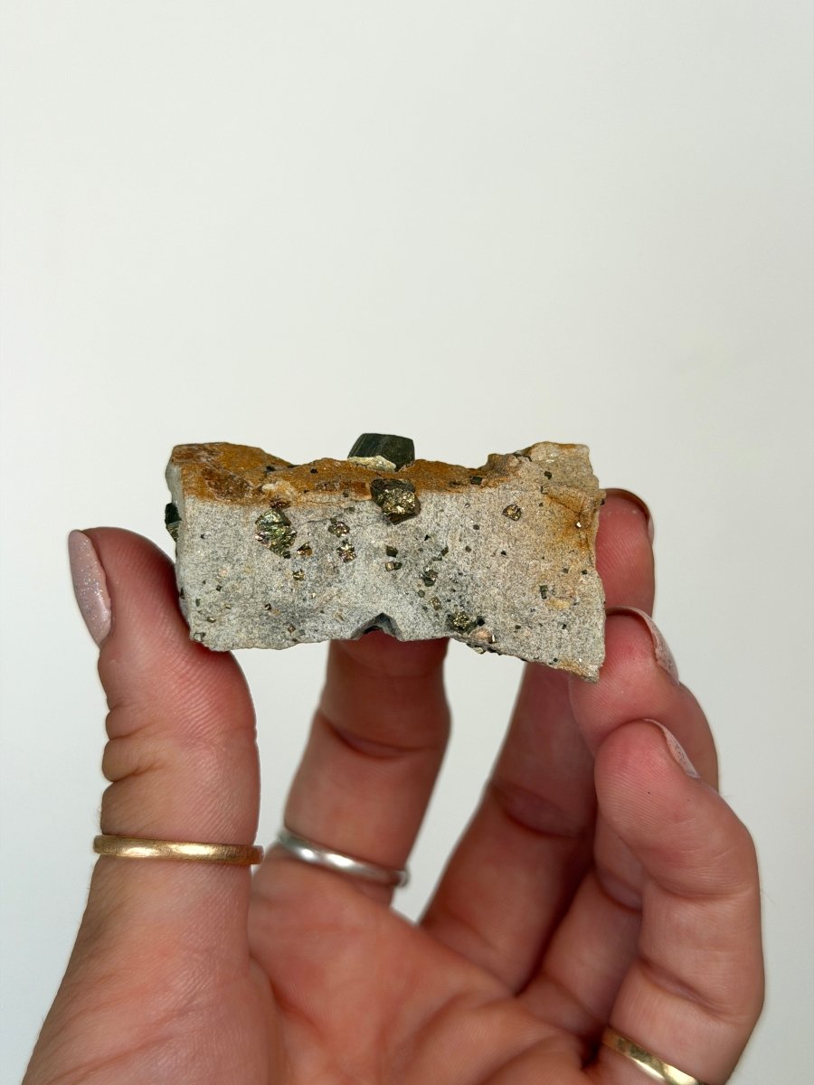 Cubic Pyrite on Matrix, Spain PyriteSpain- Haus of Moss and Moon