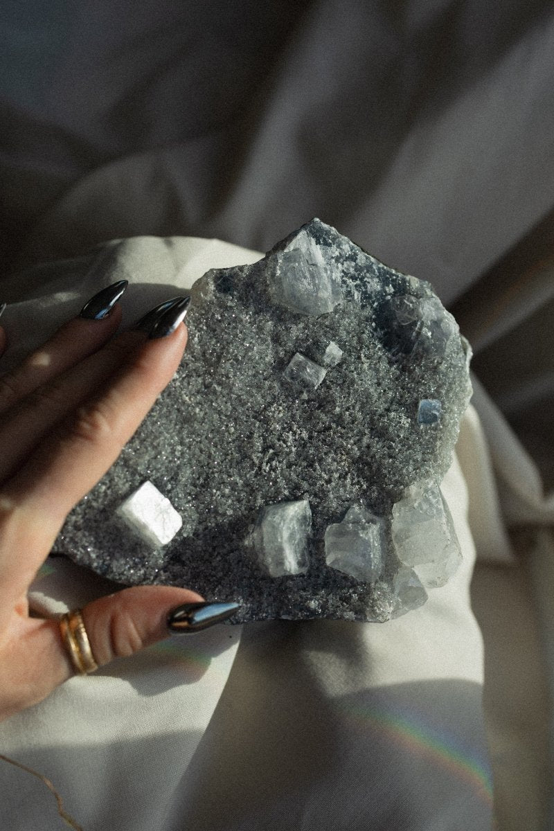 Drusy Blue Chalcedony with Apophyllite, Zeolites, A ZeolitesIndia - Haus of Moss + Moon