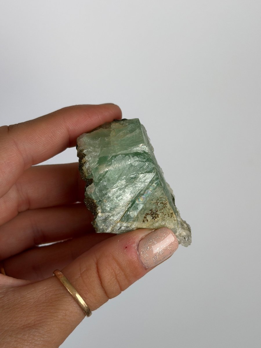 Green Fluorite with Quartz, Calcite and Chalcopyrite, Morocco FluoriteMorocco- Haus of Moss and Moon