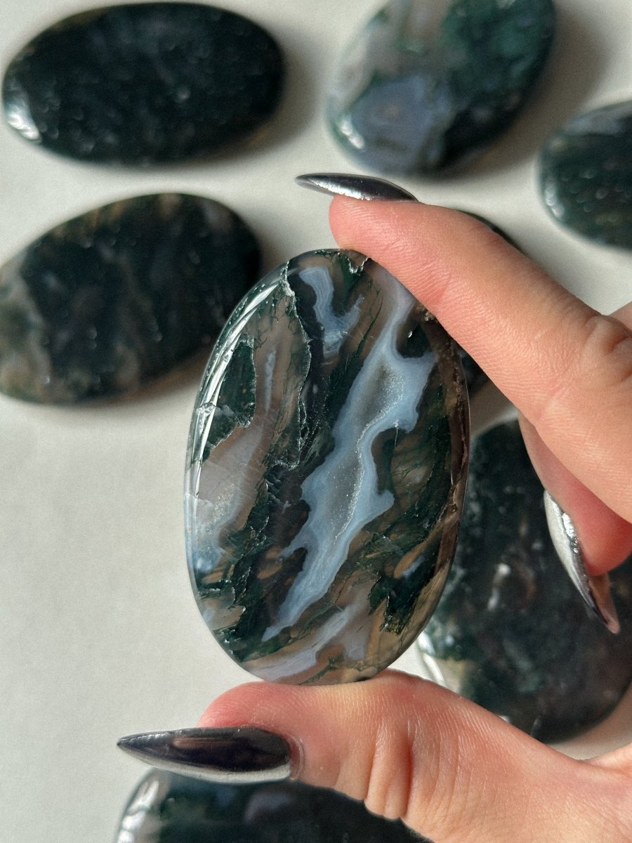 Large Moss Agate Palm Stone Moss AgateIndia - Haus of Moss + Moon
