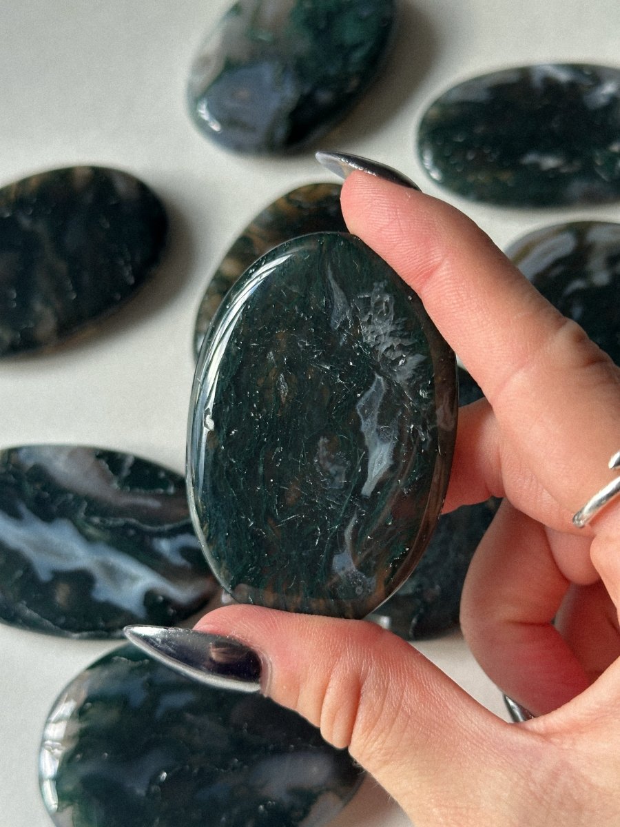 Large Moss Agate Palm Stone Moss AgateIndia - Haus of Moss + Moon