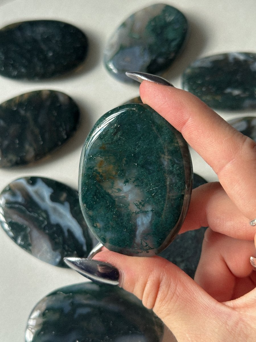 Large Moss Agate Palm Stone Moss AgateIndia - Haus of Moss + Moon