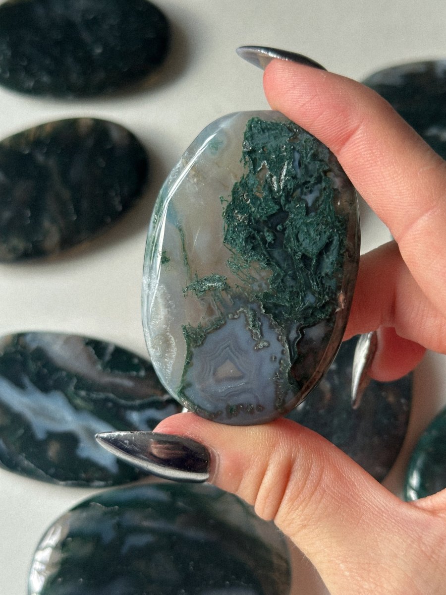 Large Moss Agate Palm Stone Moss AgateIndia - Haus of Moss + Moon