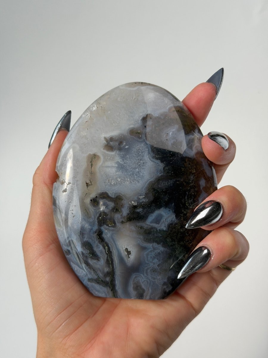 Moss Agate Oval Free Form Moss Agate India - Haus of Moss and Moon
