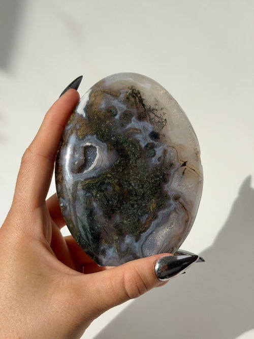 Moss Agate Oval Free Form Moss Agate India - Haus of Moss and Moon