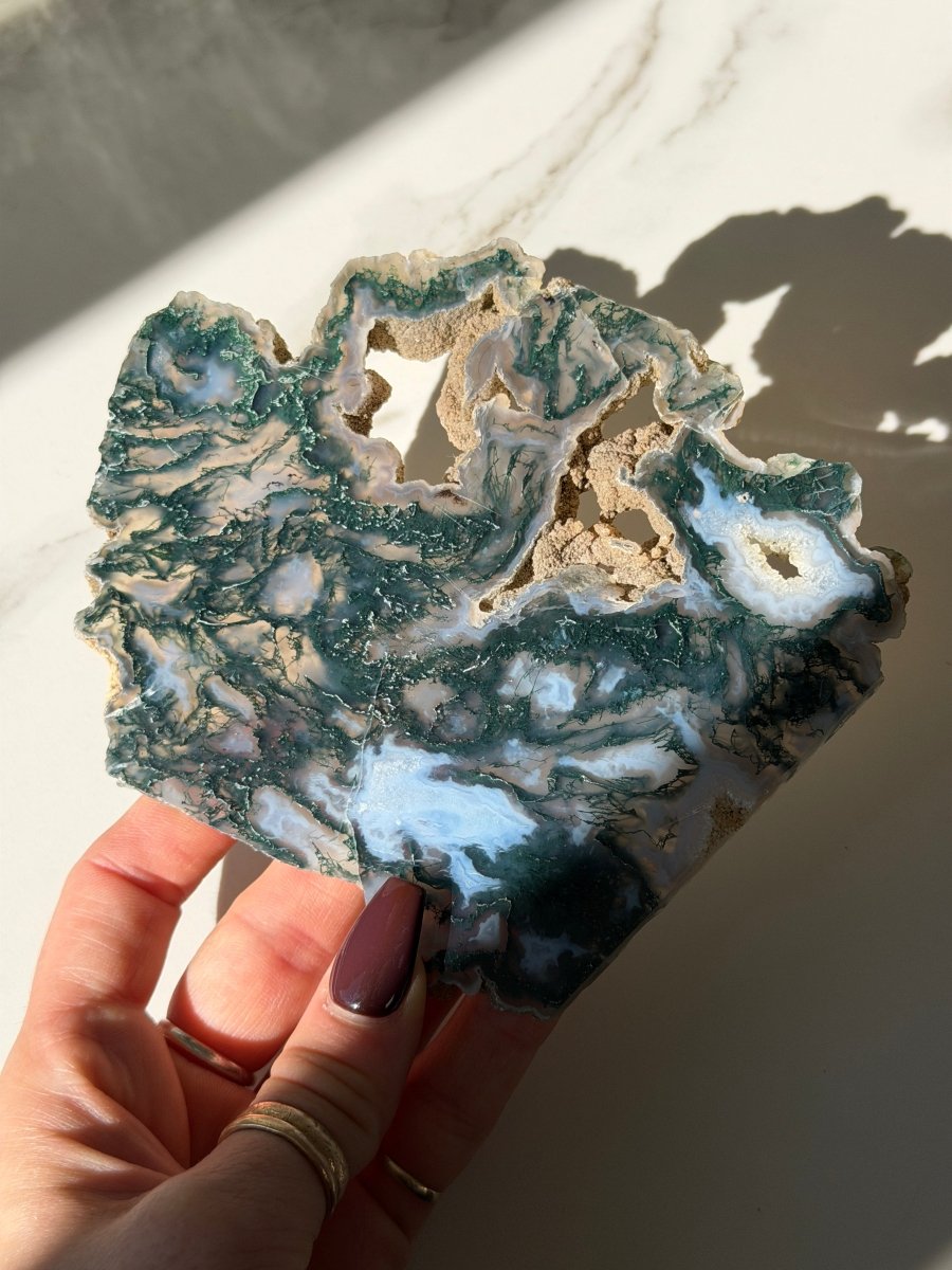 Moss Agate Slice Moss Agate India - Haus of Moss + Moon