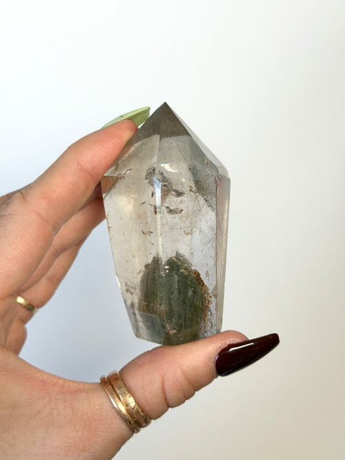 Phantom Chlorite Clear Quartz Tower, Brazil Chlorite Quartz Brazil - Haus of Moss + Moon