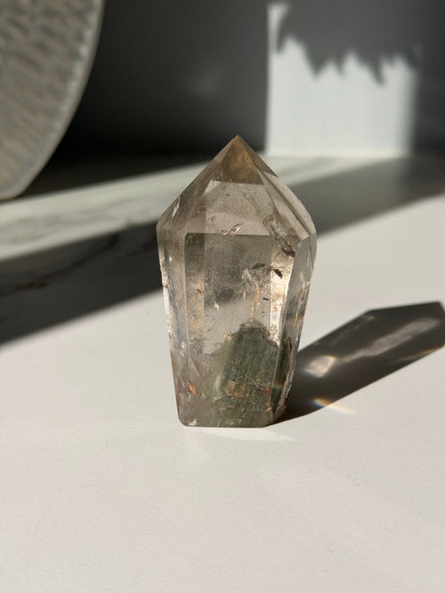 Phantom Chlorite Clear Quartz Tower, Brazil Chlorite Quartz Brazil - Haus of Moss + Moon