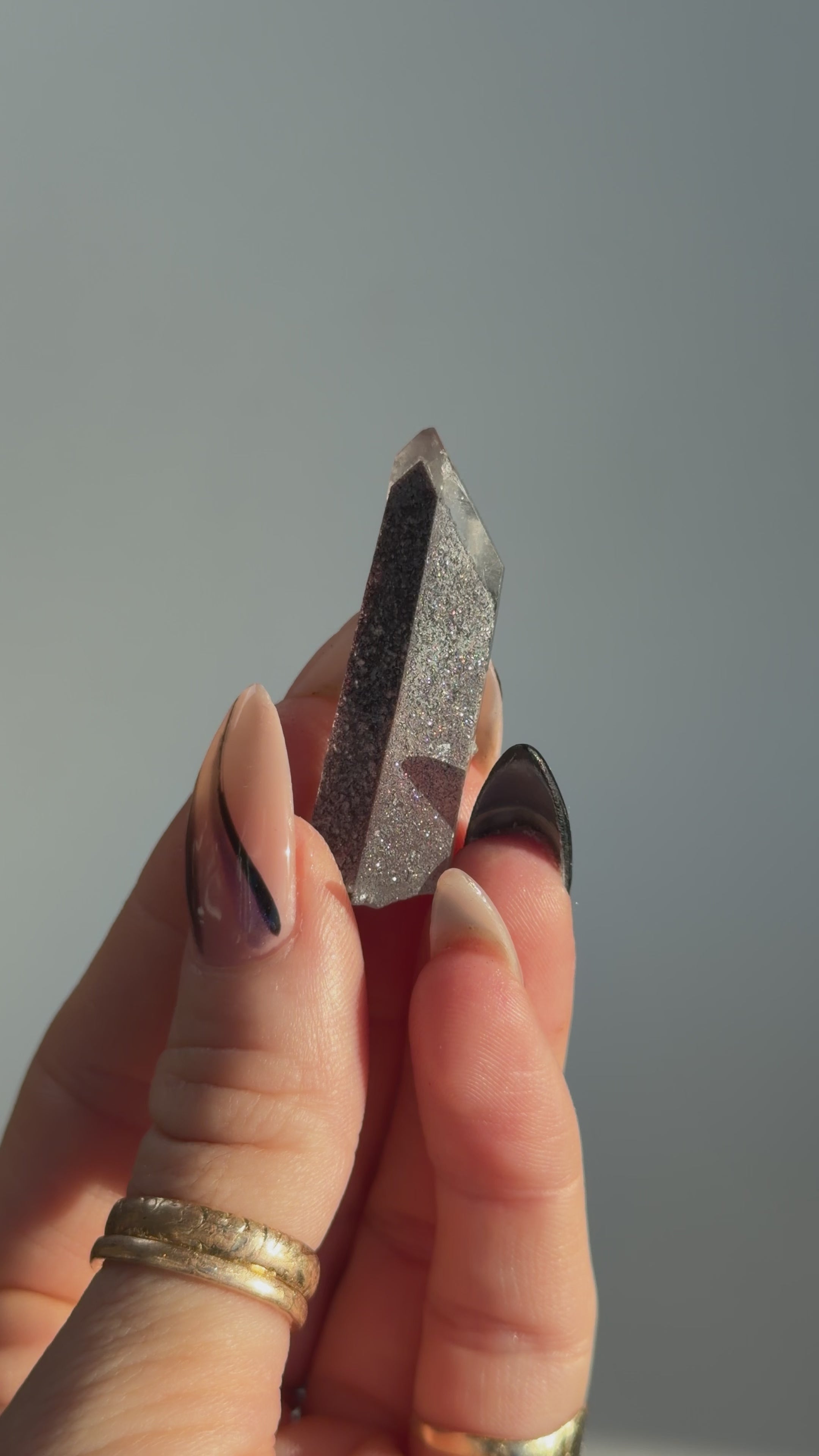 Specular Hematite Laser Quartz Point, A1