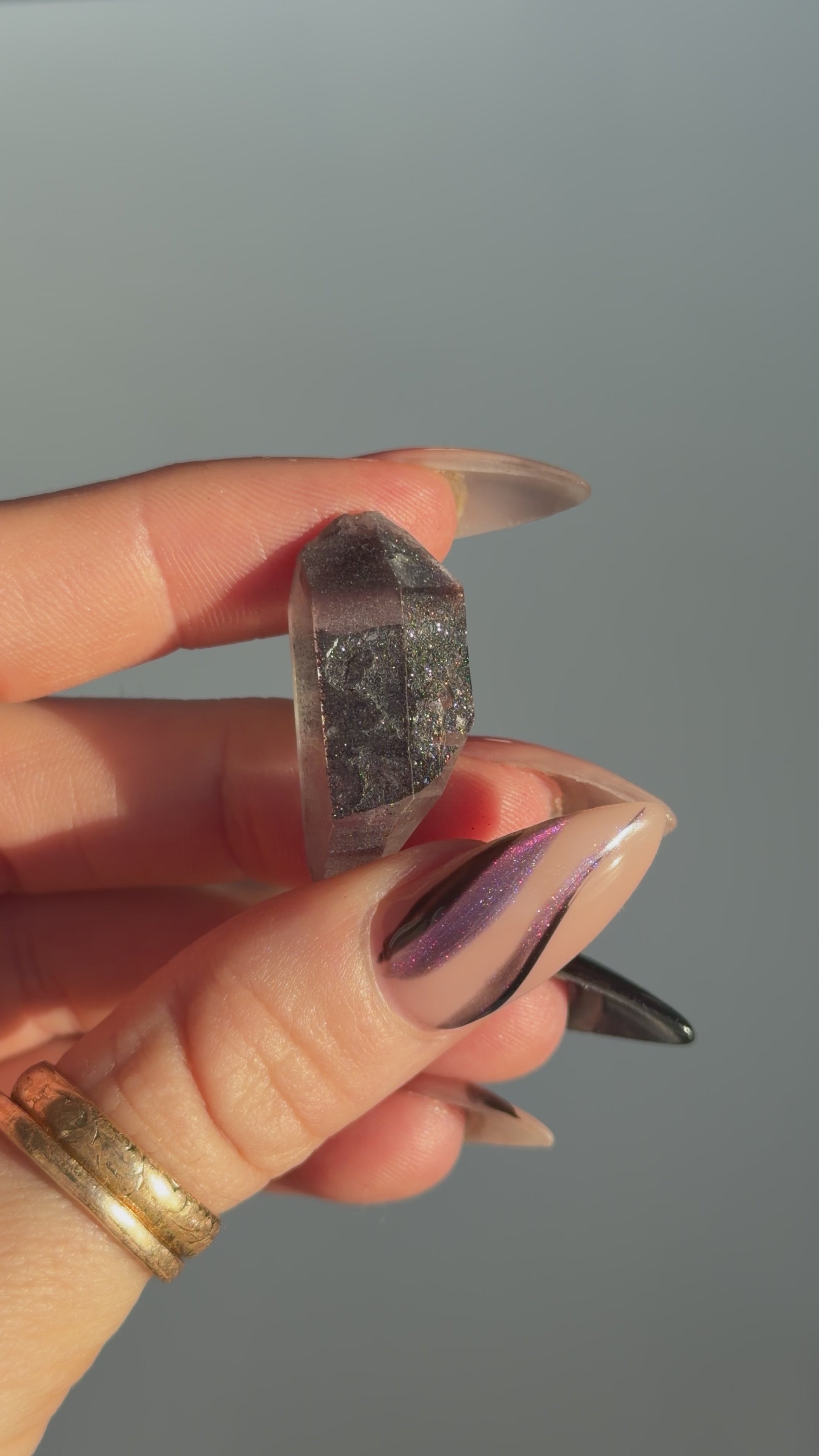 Specular Hematite Laser DT Quartz Point, T21