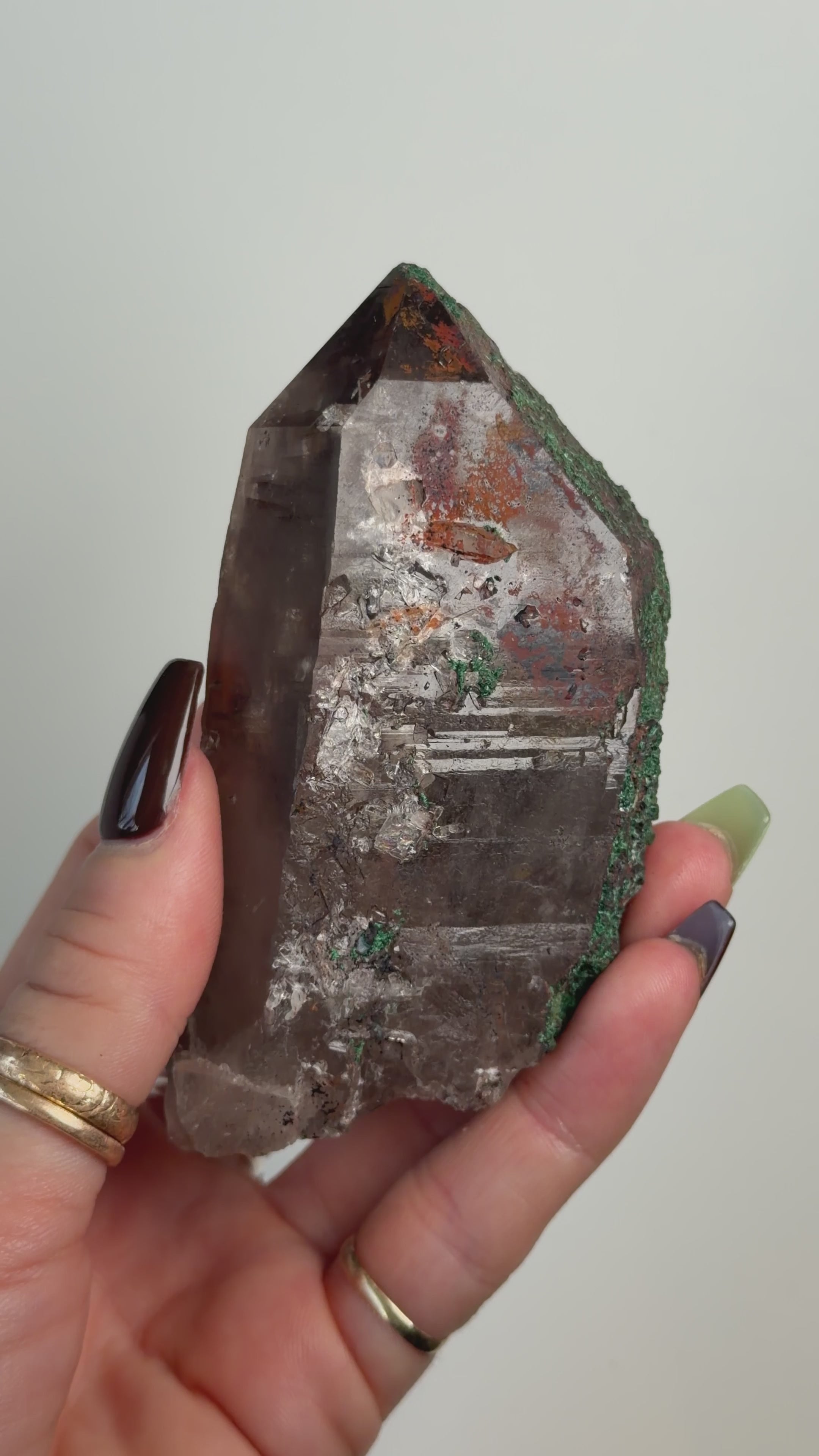 Smoky Quartz with Brochantite, Morocco
