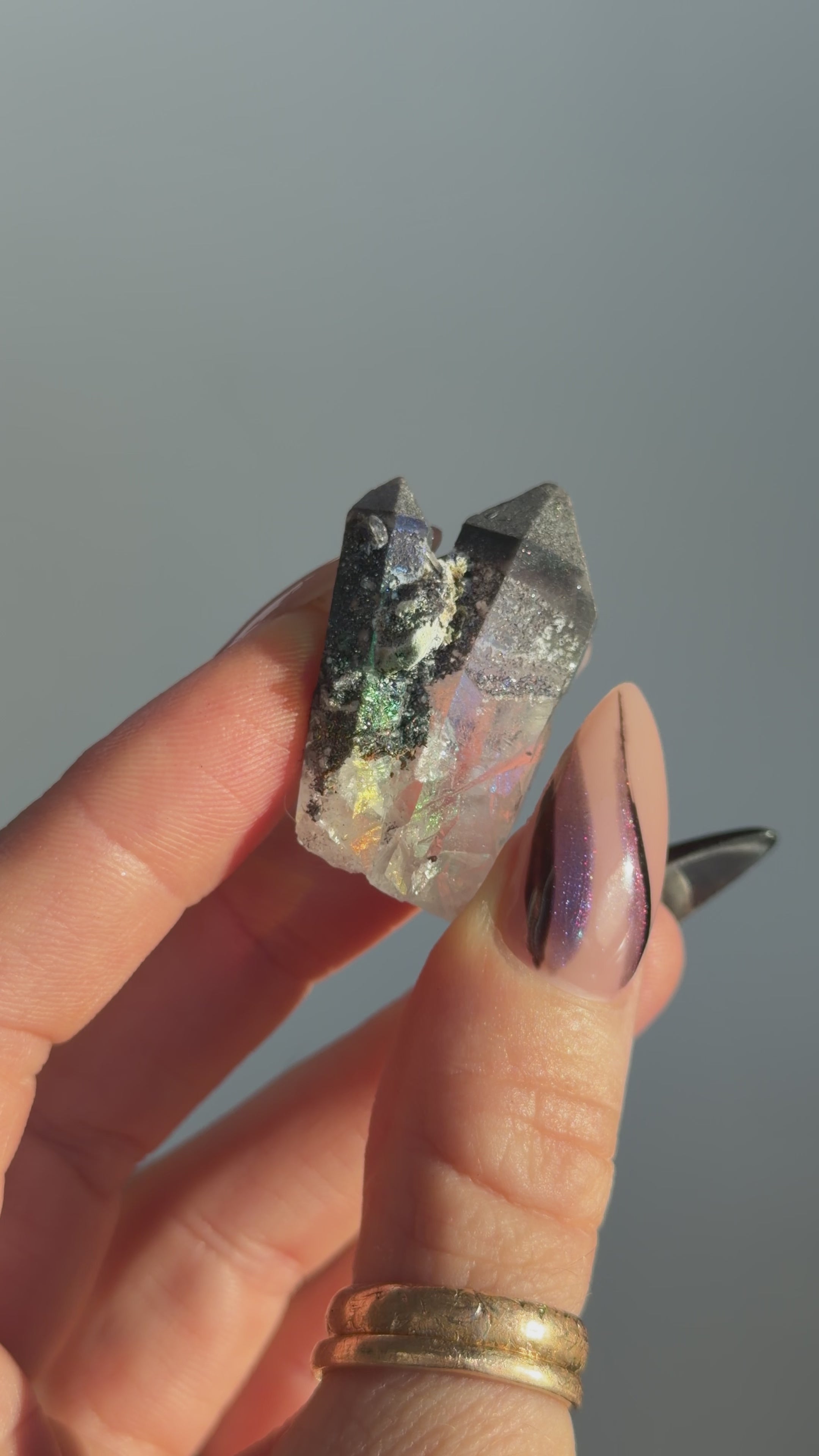 Specular Hematite Laser Quartz Point, W