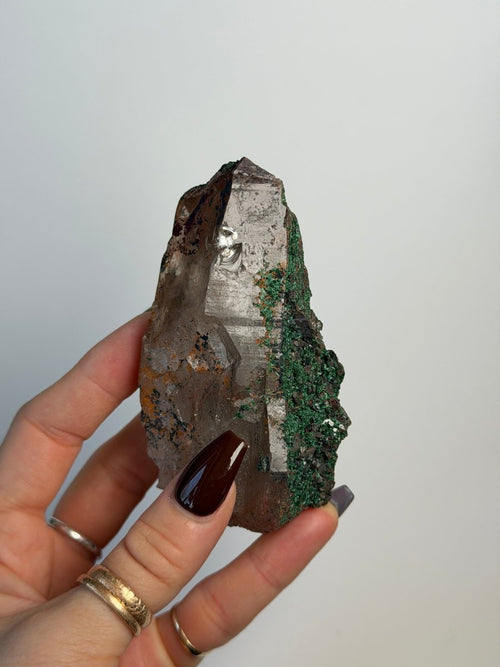 Smoky Quartz with Brochantite, Morocco Smoky Quartz Morocco - Haus of Moss + Moon