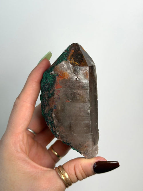 Smoky Quartz with Brochantite, Morocco Smoky Quartz Morocco - Haus of Moss + Moon