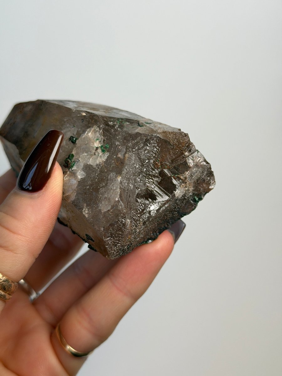 Smoky Quartz with Brochantite, Morocco Smoky Quartz Morocco - Haus of Moss + Moon
