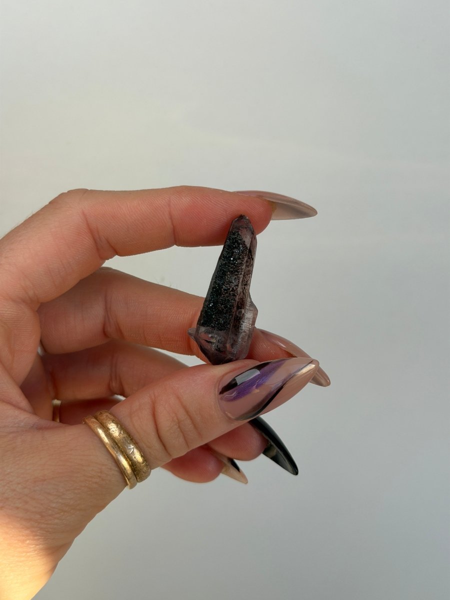 Specular Hematite Laser DT Quartz Point, S20 Hematoid QuartzAfghanistan - Haus of Moss + Moon