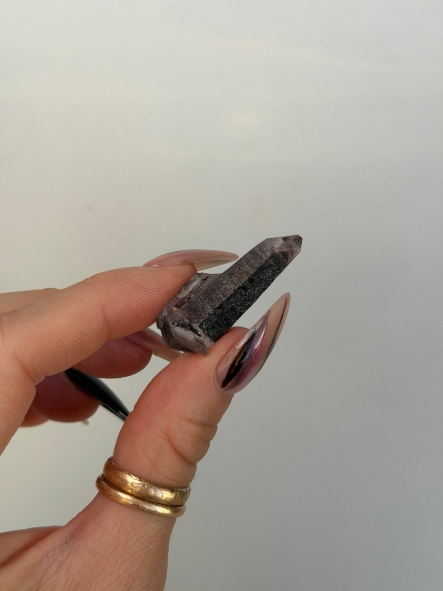 Specular Hematite Laser DT Quartz Point, S20 Hematoid QuartzAfghanistan - Haus of Moss + Moon