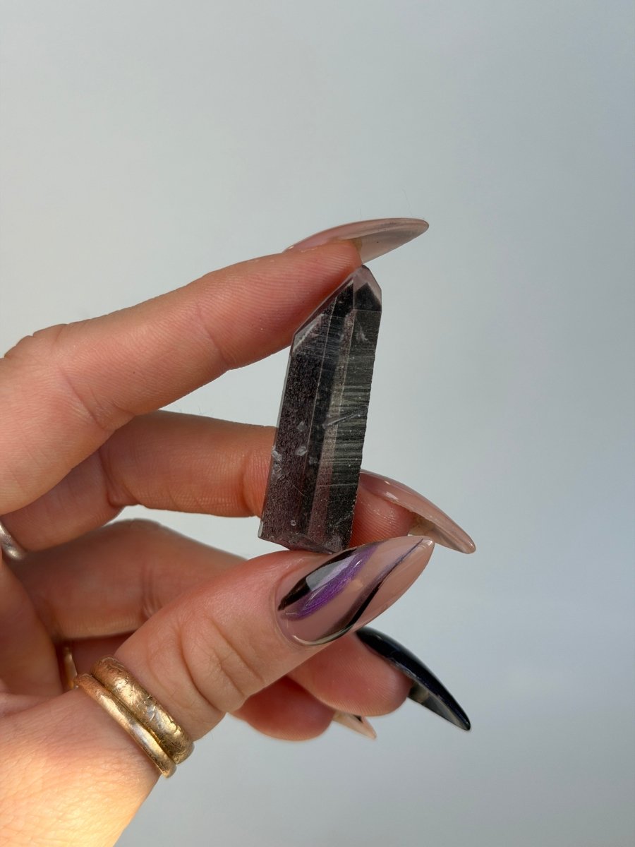 Specular Hematite Laser Quartz Point, A1 Hematoid QuartzAfghanistan - Haus of Moss + Moon