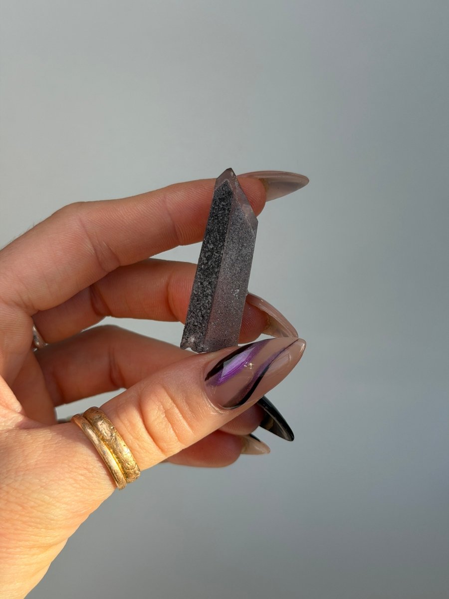 Specular Hematite Laser Quartz Point, A1 Hematoid QuartzAfghanistan - Haus of Moss + Moon