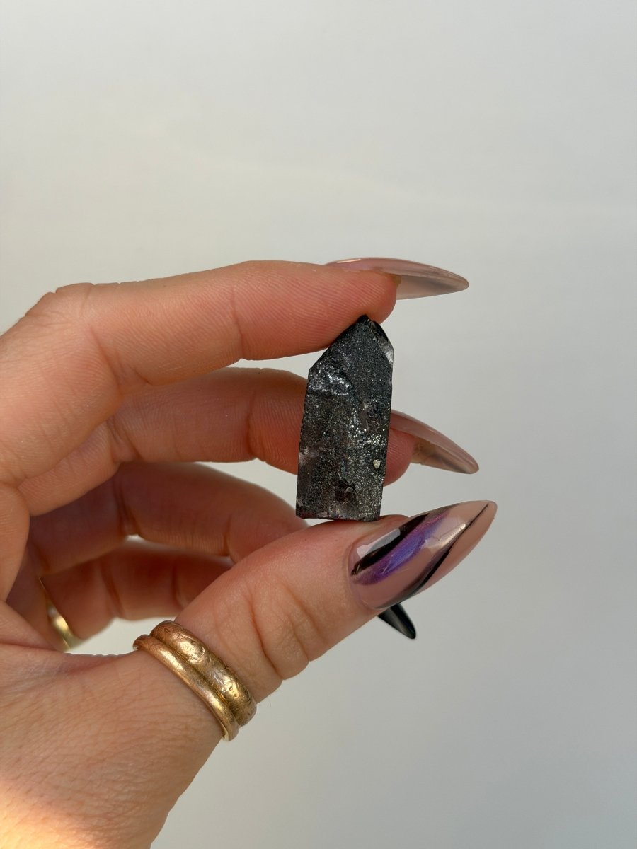 Specular Hematite Laser Quartz Point, R19 Hematoid QuartzAfghanistan - Haus of Moss + Moon