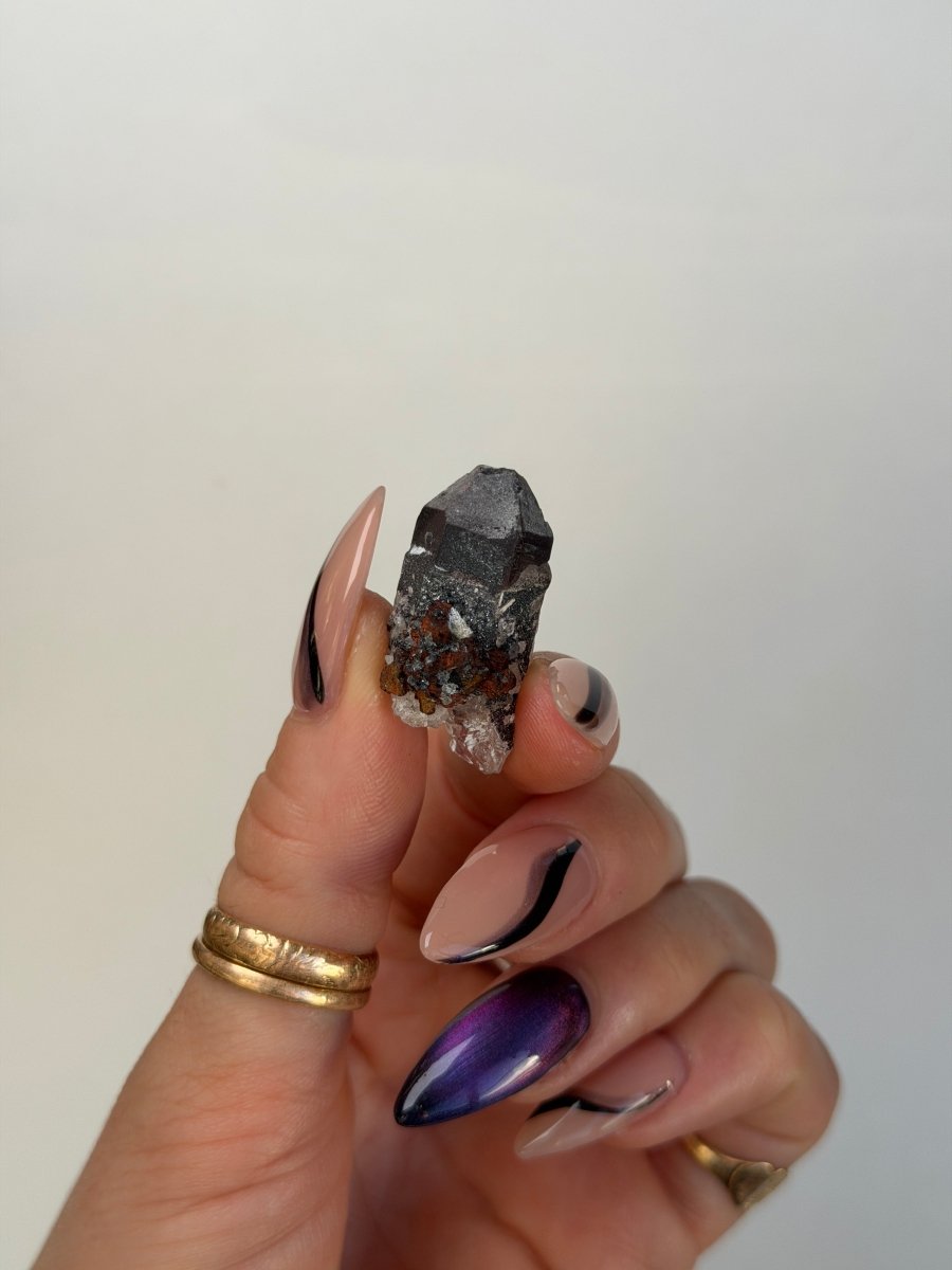 Specular Hematite Laser Quartz Point, U22 Hematoid QuartzAfghanistan - Haus of Moss + Moon