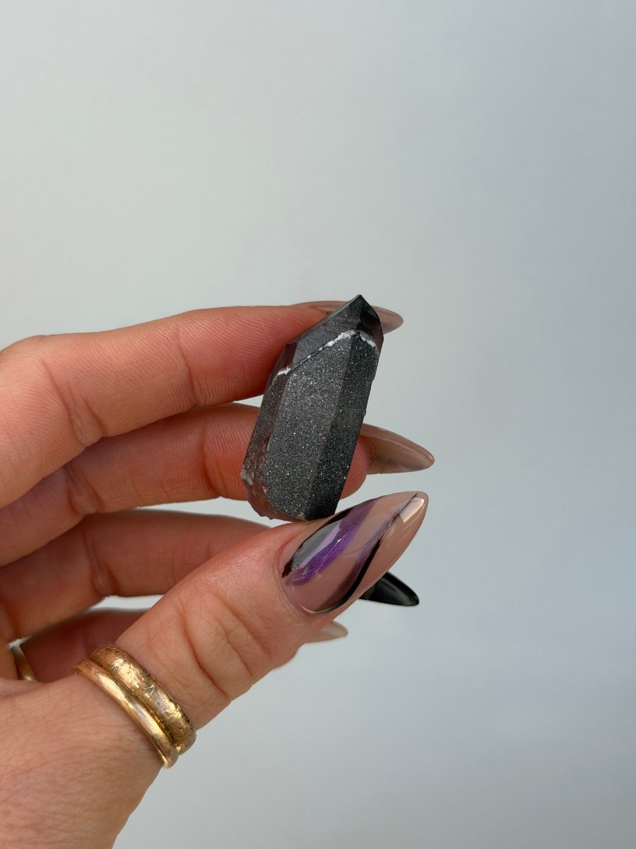 Specular Hematite Laser Quartz Point, U Hematoid QuartzAfghanistan - Haus of Moss + Moon