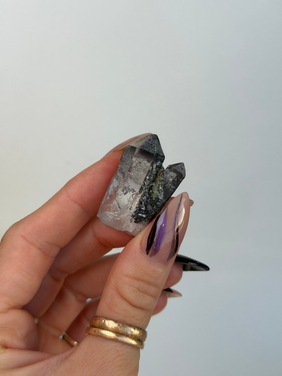 Specular Hematite Laser Quartz Point, W Hematoid QuartzAfghanistan - Haus of Moss + Moon