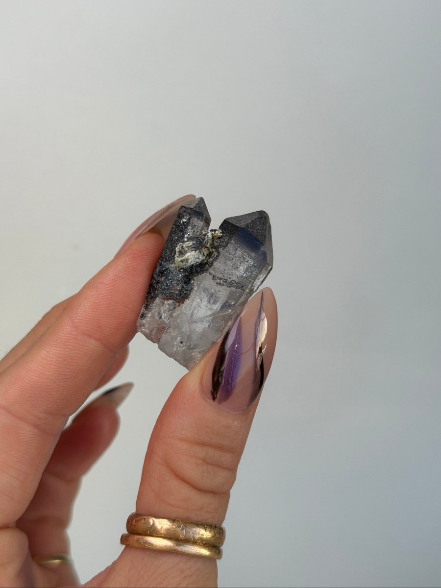 Specular Hematite Laser Quartz Point, W Hematoid QuartzAfghanistan - Haus of Moss + Moon