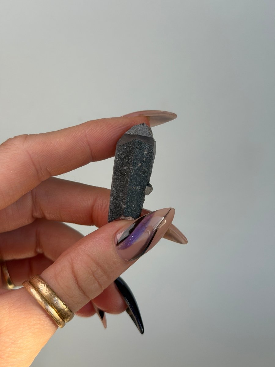 Specular Hematite Laser Quartz Point, X Hematoid QuartzAfghanistan - Haus of Moss + Moon