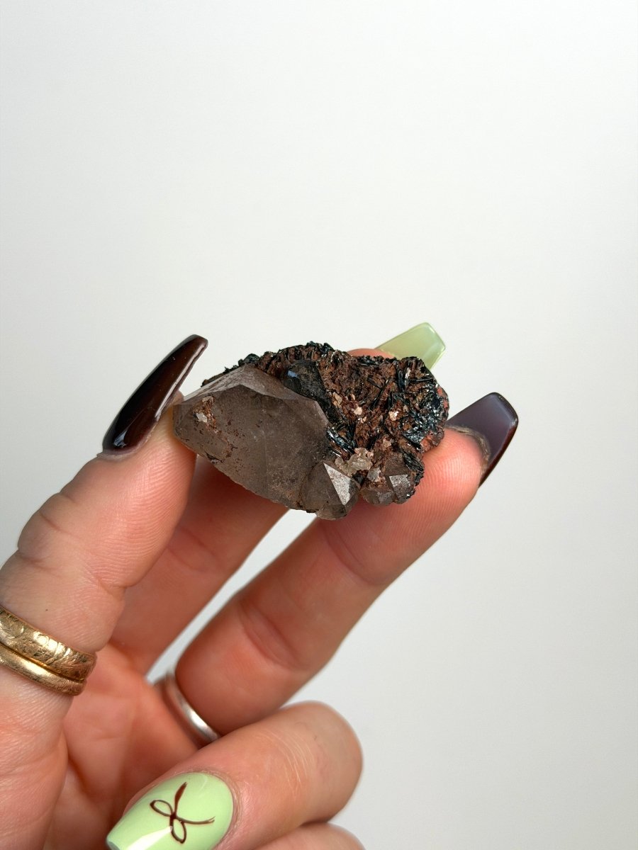 Specularite and Smoky Quartz on Hematite, Cumbria Specular Hematite QuartzCumbria - Haus of Moss + Moon