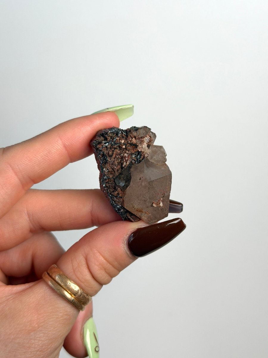 Specularite and Smoky Quartz on Hematite, Cumbria Specular Hematite QuartzCumbria - Haus of Moss + Moon