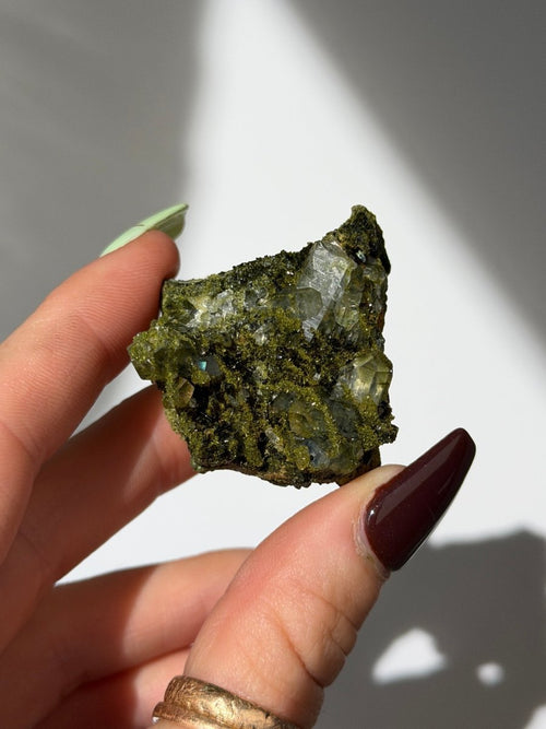 Turkish Forest Epidote and Quartz, A1 Epidote Quartz Turkey - Haus of Moss + Moon