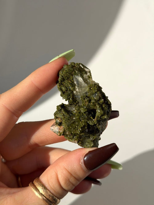 Turkish Forest Epidote and Quartz, C3 Epidote Quartz Turkey - Haus of Moss + Moon