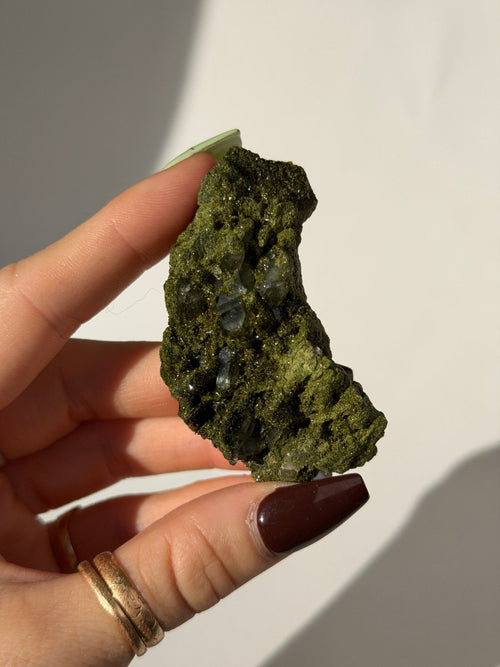 Turkish Forest Epidote and Quartz, H8 Epidote Quartz Turkey - Haus of Moss + Moon
