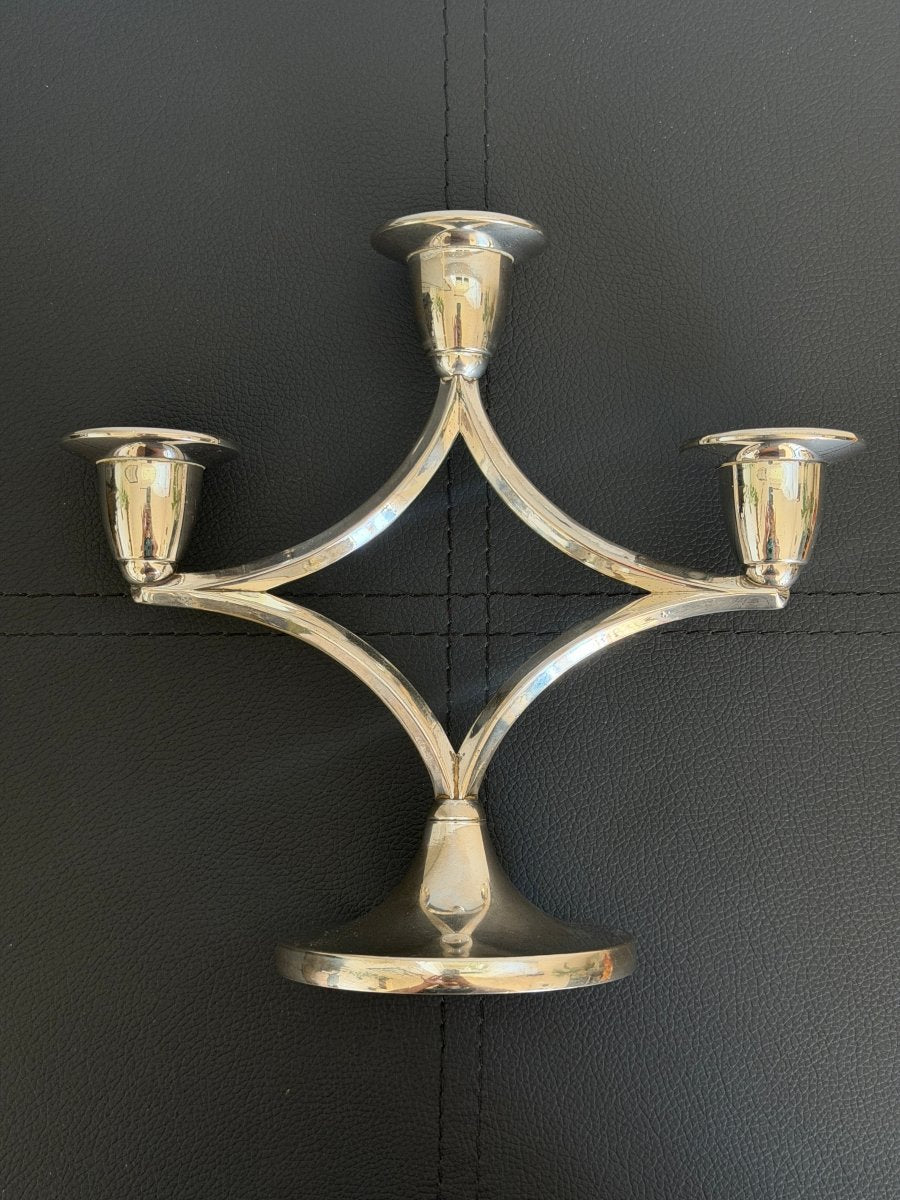 Vintage Art Deco Tri Silver Candlestick Holder Candle HolderHaus of Moss + Moon- Haus of Moss and Moon