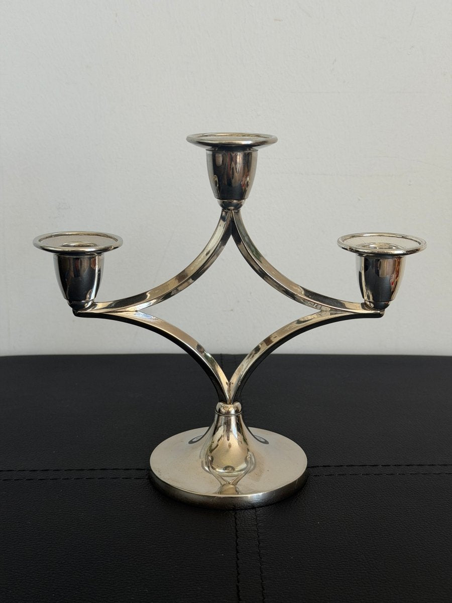 Vintage Art Deco Tri Silver Candlestick Holder Candle HolderHaus of Moss + Moon- Haus of Moss and Moon