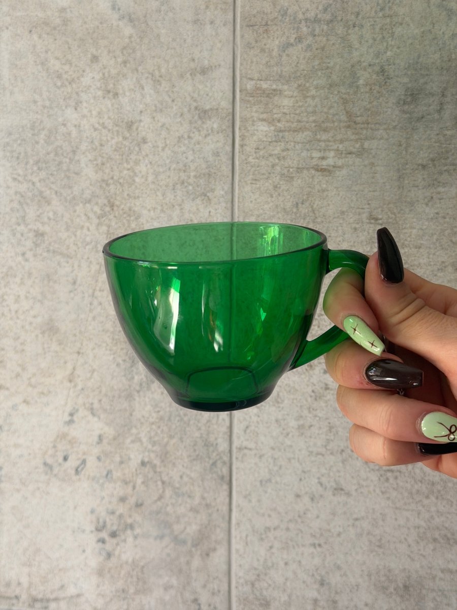 Vintage Green Glass Tea Cup and Saucer CupsHaus of Moss + Moon - Haus of Moss + Moon