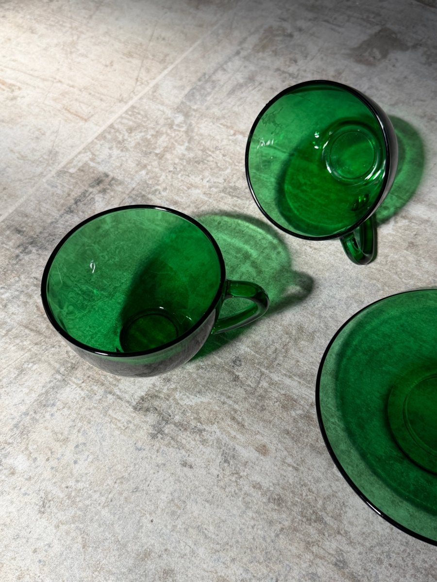 Vintage Green Glass Tea Cup and Saucer CupsHaus of Moss + Moon - Haus of Moss + Moon