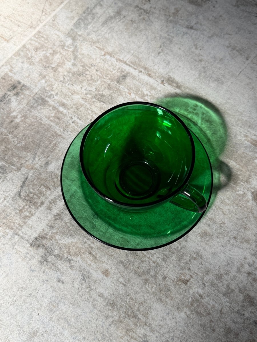 Vintage Green Glass Tea Cup and Saucer CupsHaus of Moss + Moon - Haus of Moss + Moon