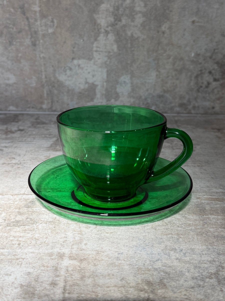 Vintage Green Glass Tea Cup and Saucer CupsHaus of Moss + Moon - Haus of Moss + Moon
