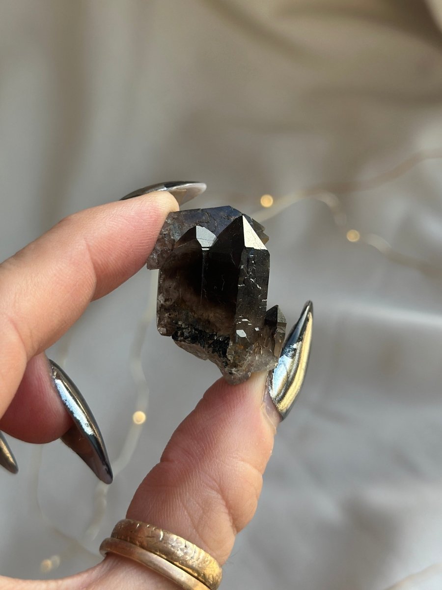 Zomba Smoky Quartz Cluster with Aegerine, Malawi, J Smoky QuartzSouth Africa - Haus of Moss + Moon